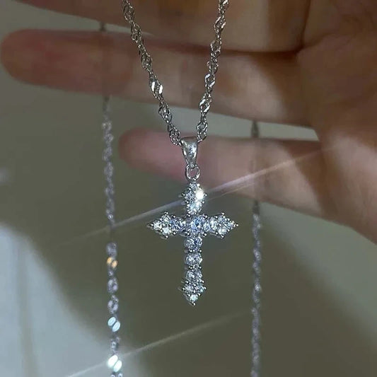 Crystal Zircon Cross Pendant Necklace