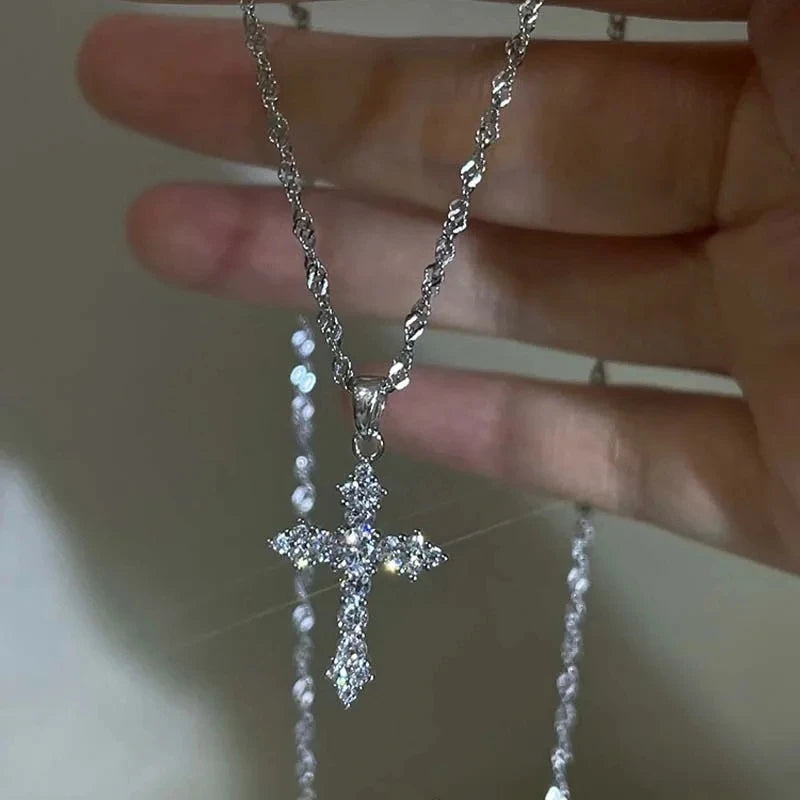 Crystal Zircon Cross Pendant Necklace