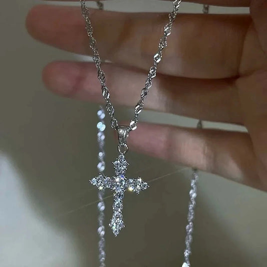 Crystal Zircon Cross Pendant Necklace