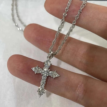 Crystal Zircon Cross Pendant Necklace
