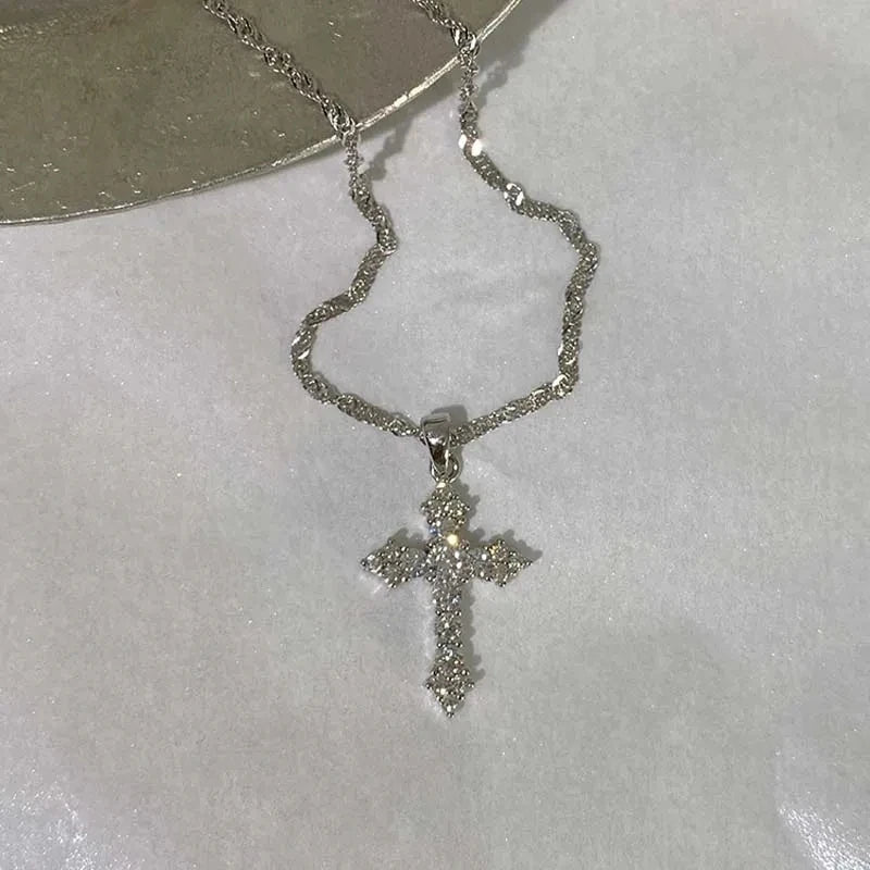 Crystal Zircon Cross Pendant Necklace