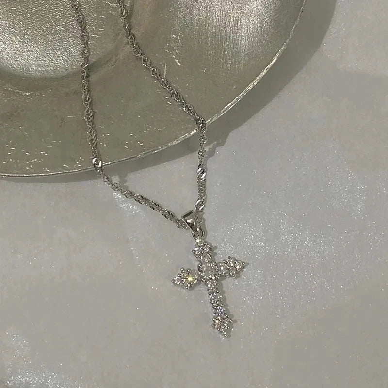 Crystal Zircon Cross Pendant Necklace